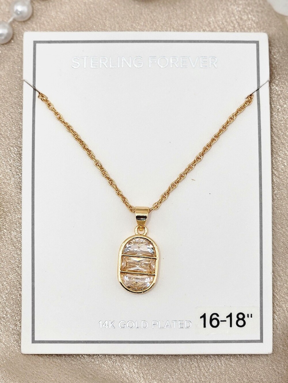 Sterling Forever Soraya Pendant Necklace 14k Gold Plated CZ Modern Minimalist
